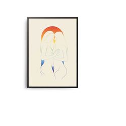 sexy lesbian women line art poster, midcentury modern black white art, midcentury line art print, matisse picasso style,