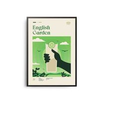 english garden cocktail midcentury poster, cocktail recipe poster, cocktail guide, kitchen cocktail wall decor, classica