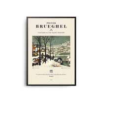 pieter bruegel hunters in the snow mid-century art poster, famous painting, famous artist wall decor, museum wall art, e