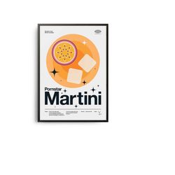 midcentury pornstar martini cocktail poster, pornstar martini cocktail print, cocktail kitchen art, cocktail recipe prin