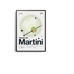 midcentury classic martini cocktail poster, classic martini cocktail print, cocktail kitchen art, cocktail recipe poster