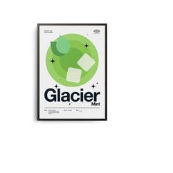 midcentury glacier mint cocktail poster, glacier mint cocktail print, cocktail kitchen art, cocktail recipe poster, cock