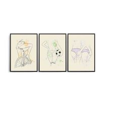 set of abstract sexy woman line art poster, midcentury modern hand drawn black white art, midcentury line art print, boh