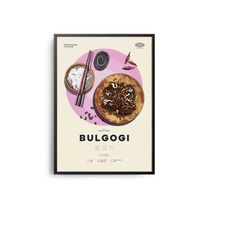 bulgogi poster, midcentury bulgogi print, food wall art, food recipe wall decor, retro food poster, kitchen decor, world
