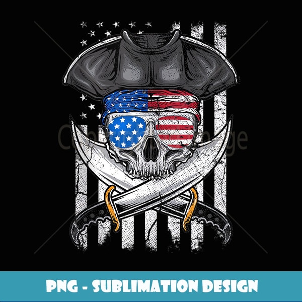 Pirate 4th of July American Flag USA America Funny Patriotic Tank Top - PNG Transparent Digital Download File for Sublimation