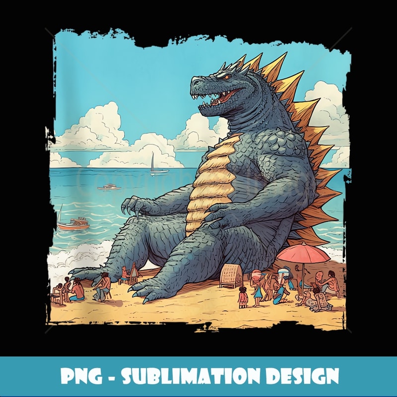 Kaiju on the Beach Suntanning Vacation Ocean Holiday Party - High-Resolution PNG Sublimation File