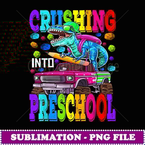 Crushing Ino Preschool Monser Truck Dinosaur T Rex - Retro PNG Sublimation Digital Download
