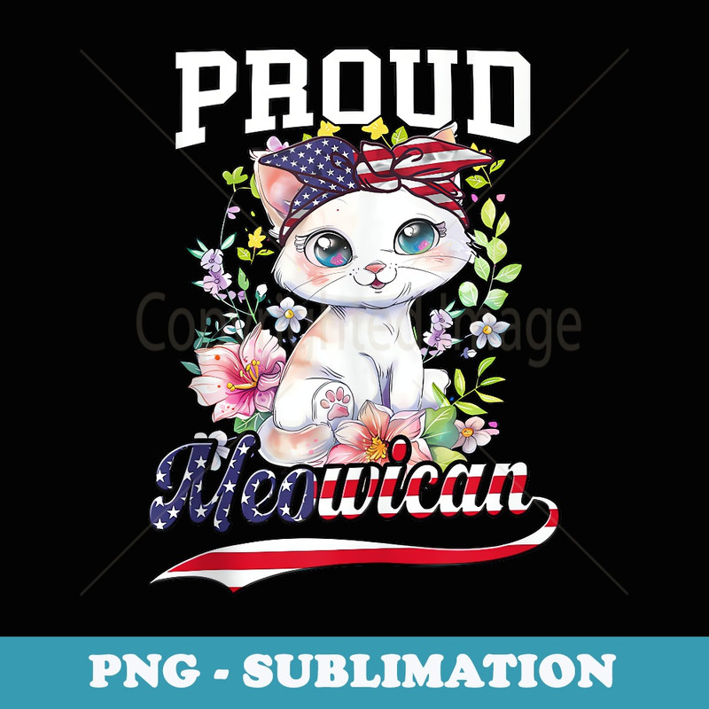 4th of July cat & flowers proud meowican american flag - Professional Sublimation Digital Download