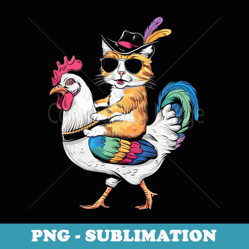 Funny Cat Riding Chicken - Trendy Sublimation Digital Download