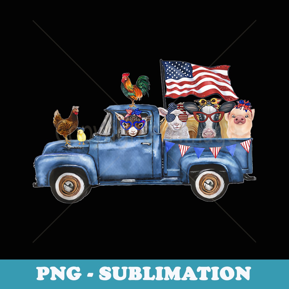 Farm Animals Cow Pig Goat Chicken Farm Truck American Flag - Sublimation Digital Download