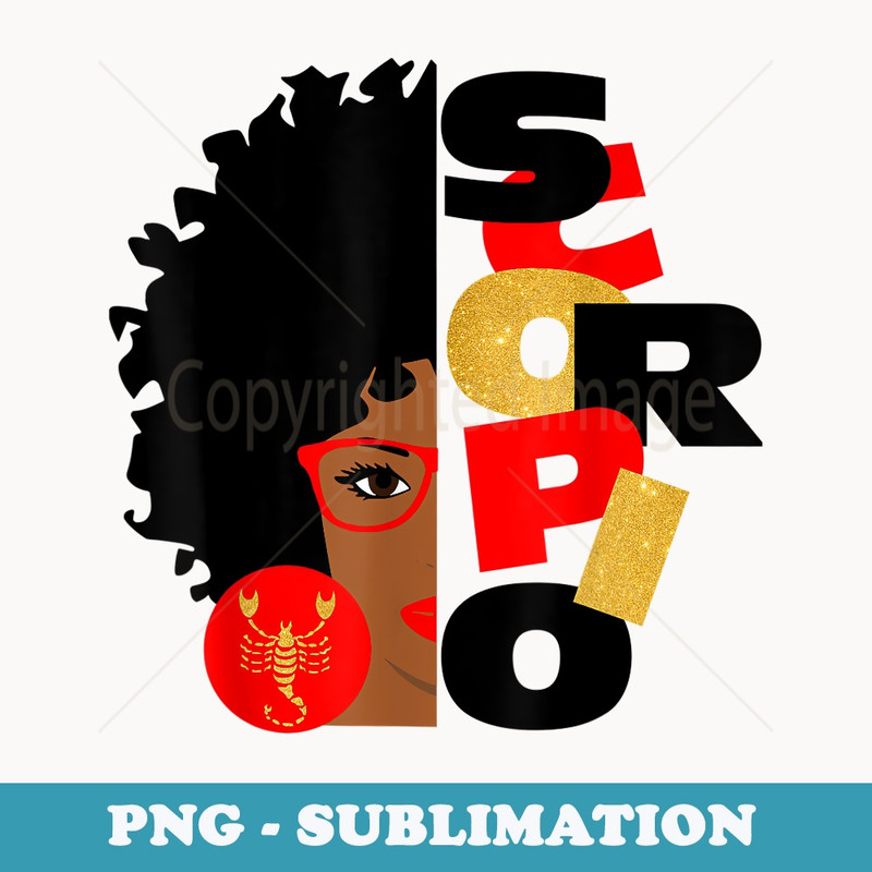 Half Face Scorpio Black Queen Birthday Zodiac Curly Hair - Vintage Sublimation PNG Download