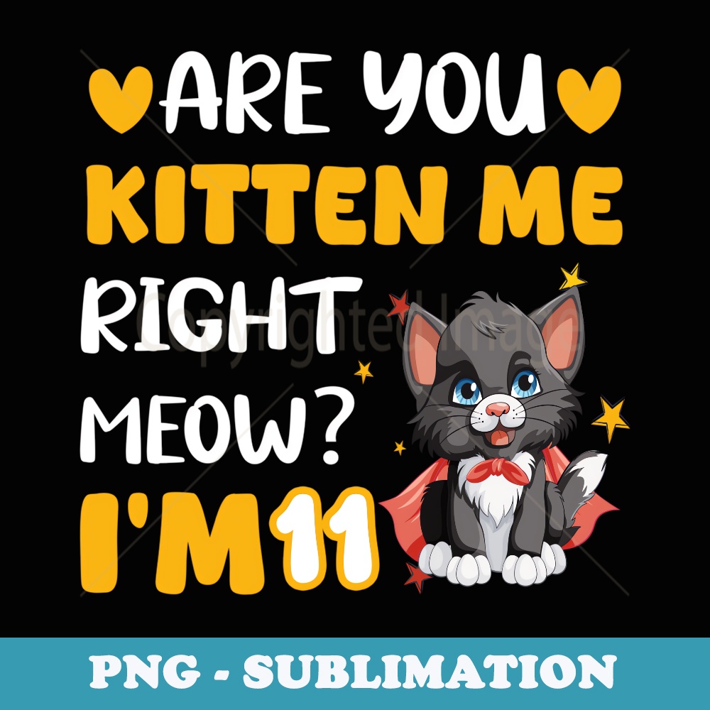11th Birthday Design For Girls 11yr 11 Year Old Kitten Cat - Sublimation PNG File