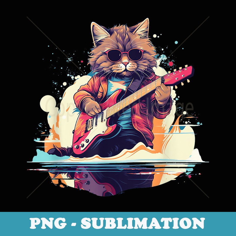 Funny Cat Playing Guitar Rock Guitar Cat - PNG Transparent Sublimation File