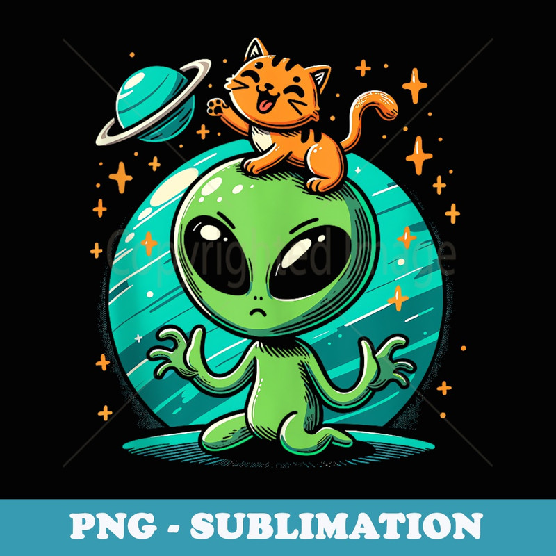 Funny Cat and Alien In Galaxy UFO Space Boys - Stylish Sublimation Digital Download