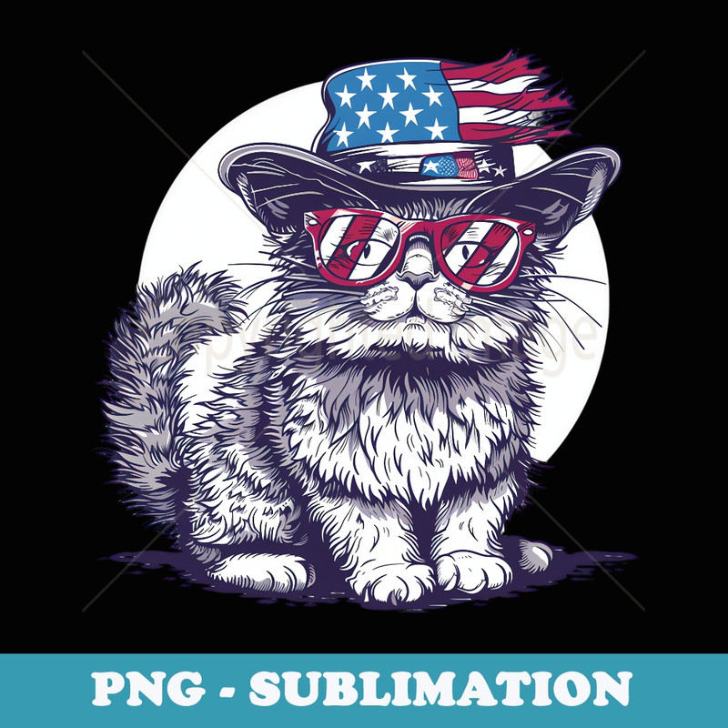 Fourth Of July Cat 4th Of July USA Patriotic American Flag - Sublimation Digital Download