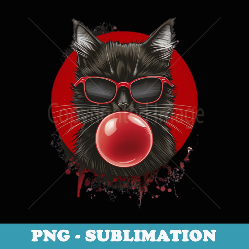 Cute Cat Face Eating Gum And Makes A Bubble Funny Cat - PNG Transparent Sublimation File