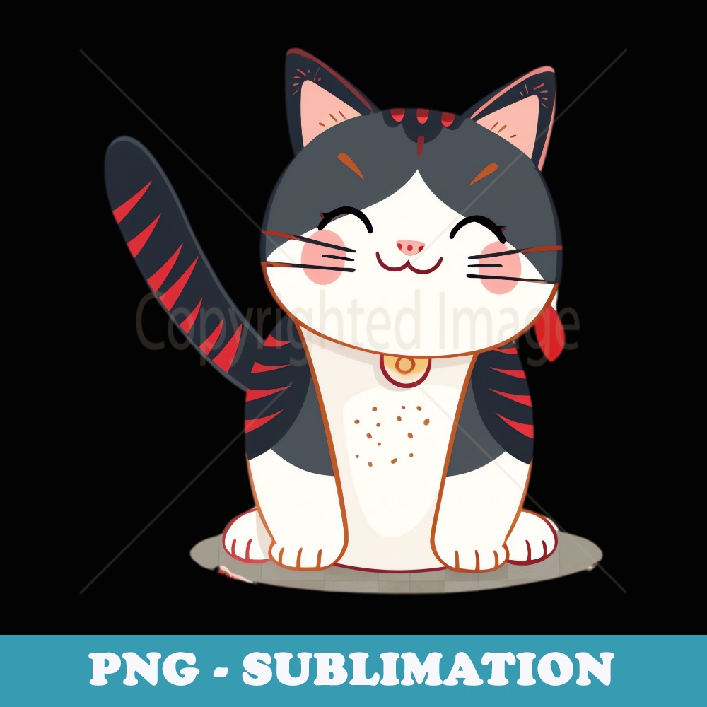 Cheerful Comical Kitten Lover Japanese Art Cute Cat - Instant PNG Sublimation Download