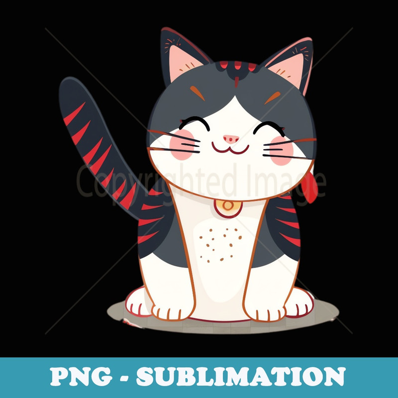 Cheerful Comical Kitten Lover Japanese Art Cute Cat - Instant PNG Sublimation Download