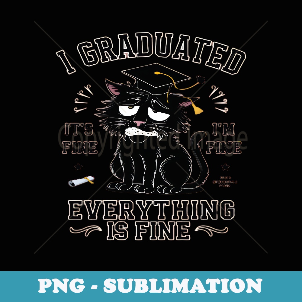 I Graduated Everything Is Fine Funny Cat Graduation Class - Sublimation PNG File