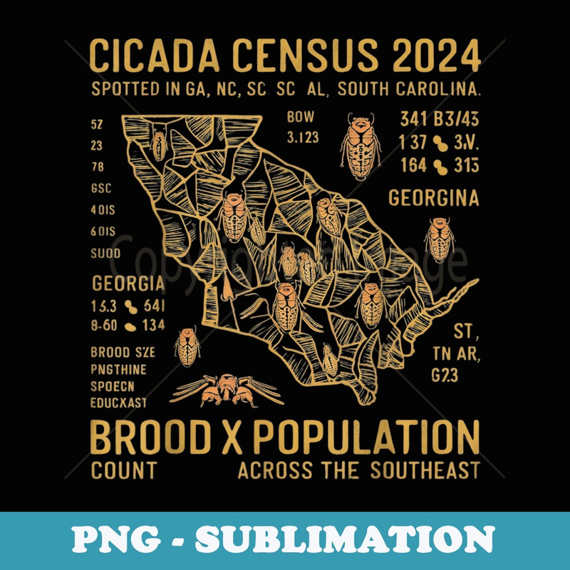 Cicada Census 2024 Map, Cicada Emergence States Map, Vintage - Trendy Sublimation Digital Download