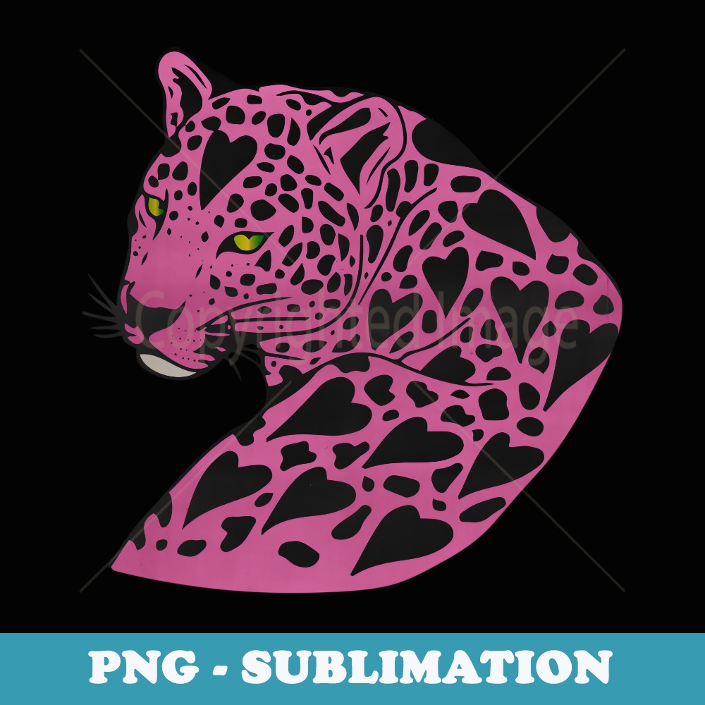 Vintage Pink Leopard Lion Cat With Heart - Digital Sublimation Download File