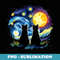 Starry Night Black Cat Moon Famous Painting Art Cat Wall Art - Unique Sublimation PNG Download