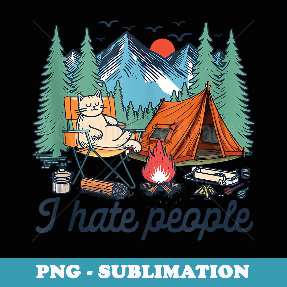 Camping Lover Camper Life Cat Mom Go Outdoor I Hate People - PNG Transparent Sublimation File