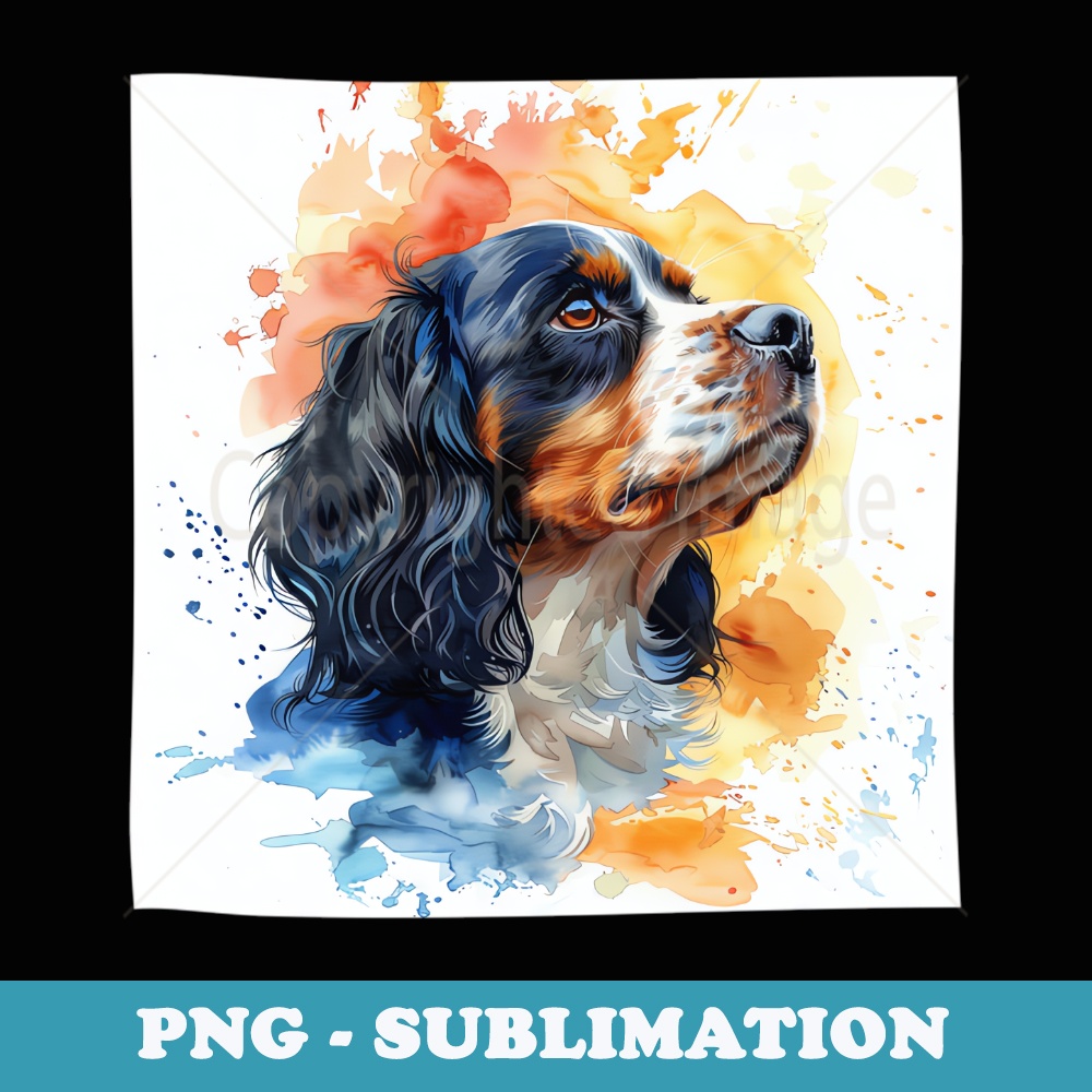 Cavalier King Charles Spaniel Watercolor Graphic - Vintage Sublimation PNG Download
