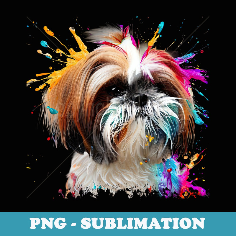Colorful Shih Tzu Splashes Of Paint, Abstract Art Dog - Instant PNG Sublimation Download