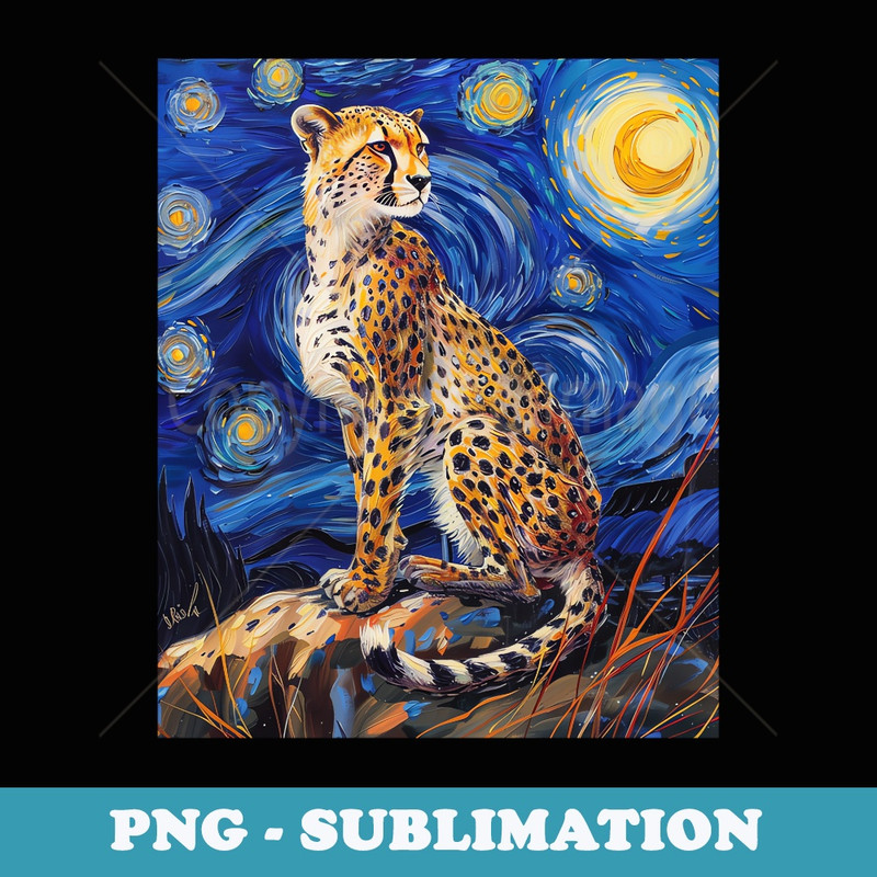 Cheetah Van Gogh Starry Night Art - Vintage Sublimation PNG Download