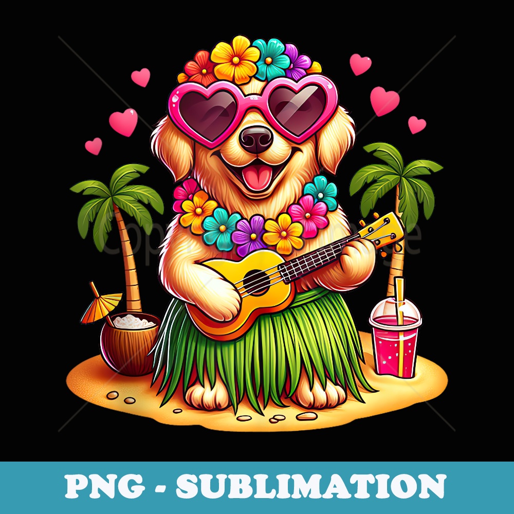 Funny Golden Retriever Costume Summer Tropical Dog - Modern Sublimation PNG File