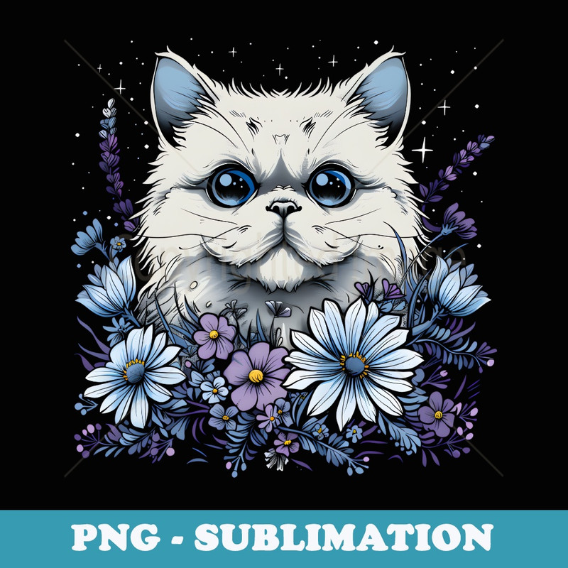 Cat Pasque flower photography Gardens pets in Bloom. - Vintage Sublimation PNG Download