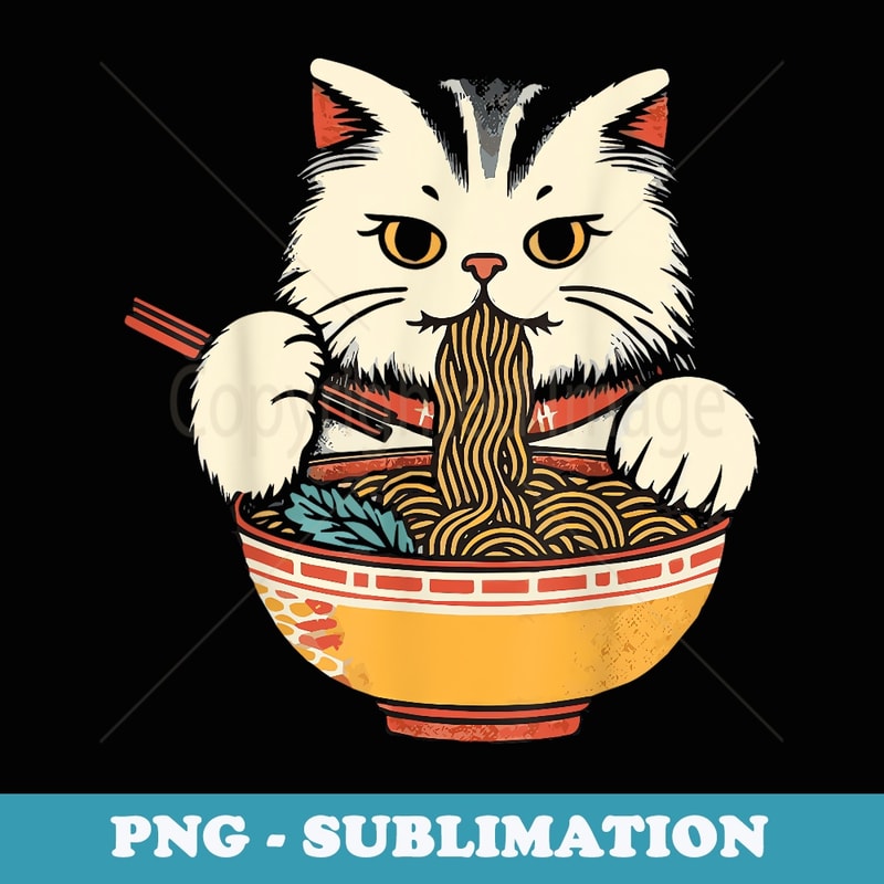 Cute Japanese Cat Kawaii Eating Ramen Cat Lovers - Decorative Sublimation PNG File
