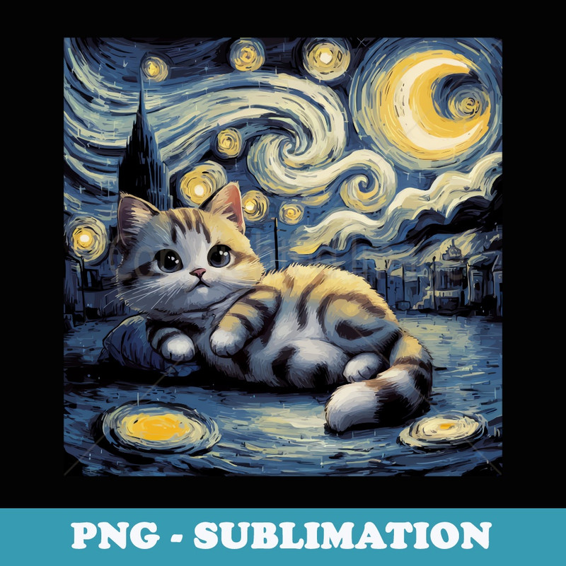 Cute Kawaii Sleeping Starry Night Cat Lover Cat Mom Cat Dad - Instant PNG Sublimation Download