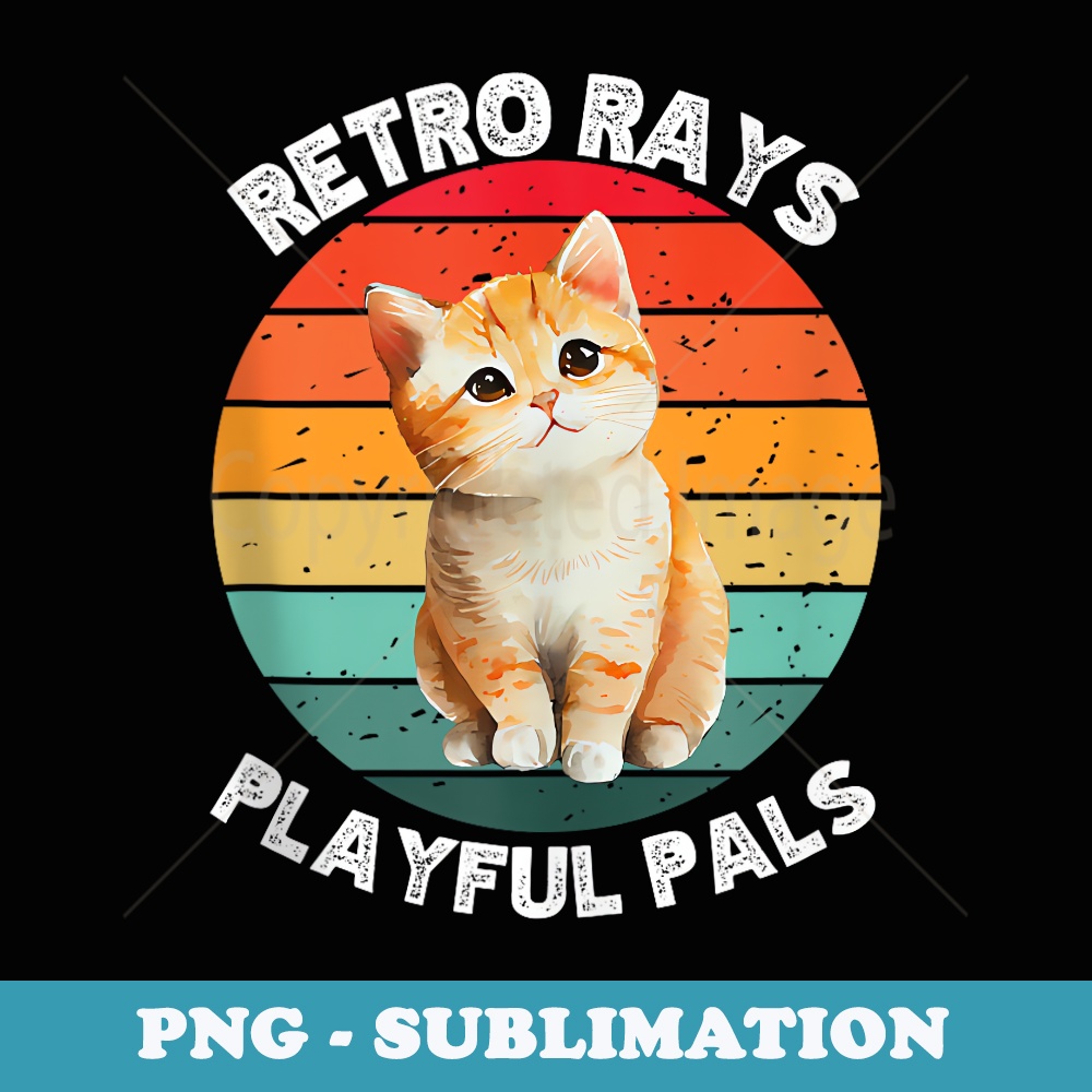 Retro Rays Cute Ginger Cat Sunset Vintage Playful Pals - Creative Sublimation PNG Download