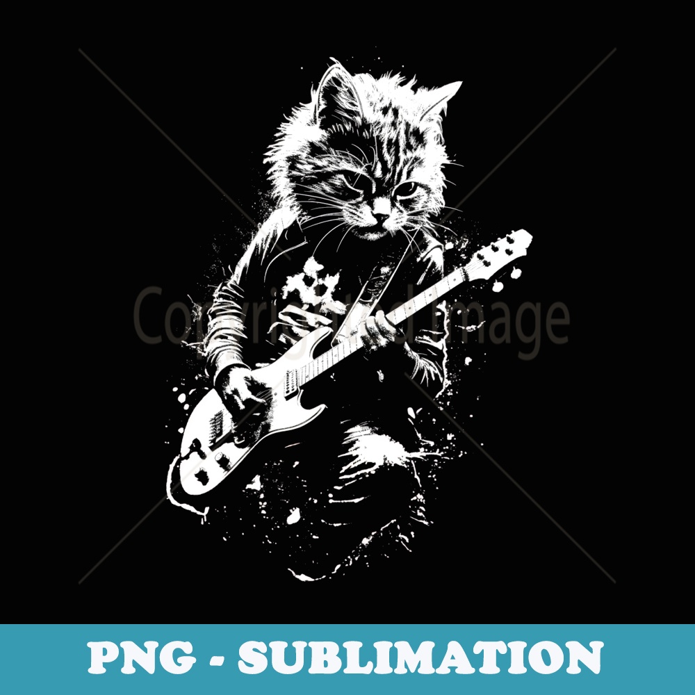 Distressed Cat Playing Guitar Punk Rock & Roll Vintage - PNG Sublimation Digital Download