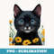 Stunning Black Cat with Blue Eyes and Yellow Daisies - Sublimation PNG File