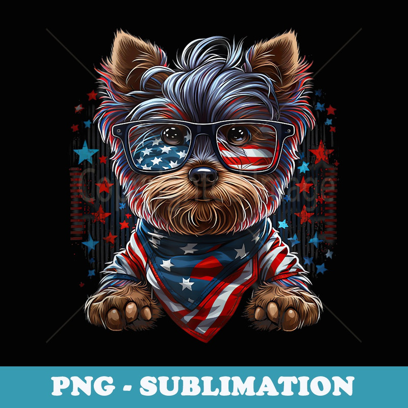 4th of July Patriotic Yorkie Dog US Flag - Decorative Sublimation PNG File