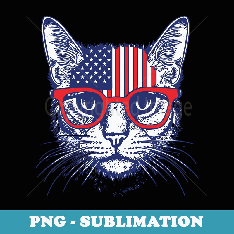 Cat American Flag 4th Of July Cute Patriotic Kitten - Instant PNG Sublimation Download