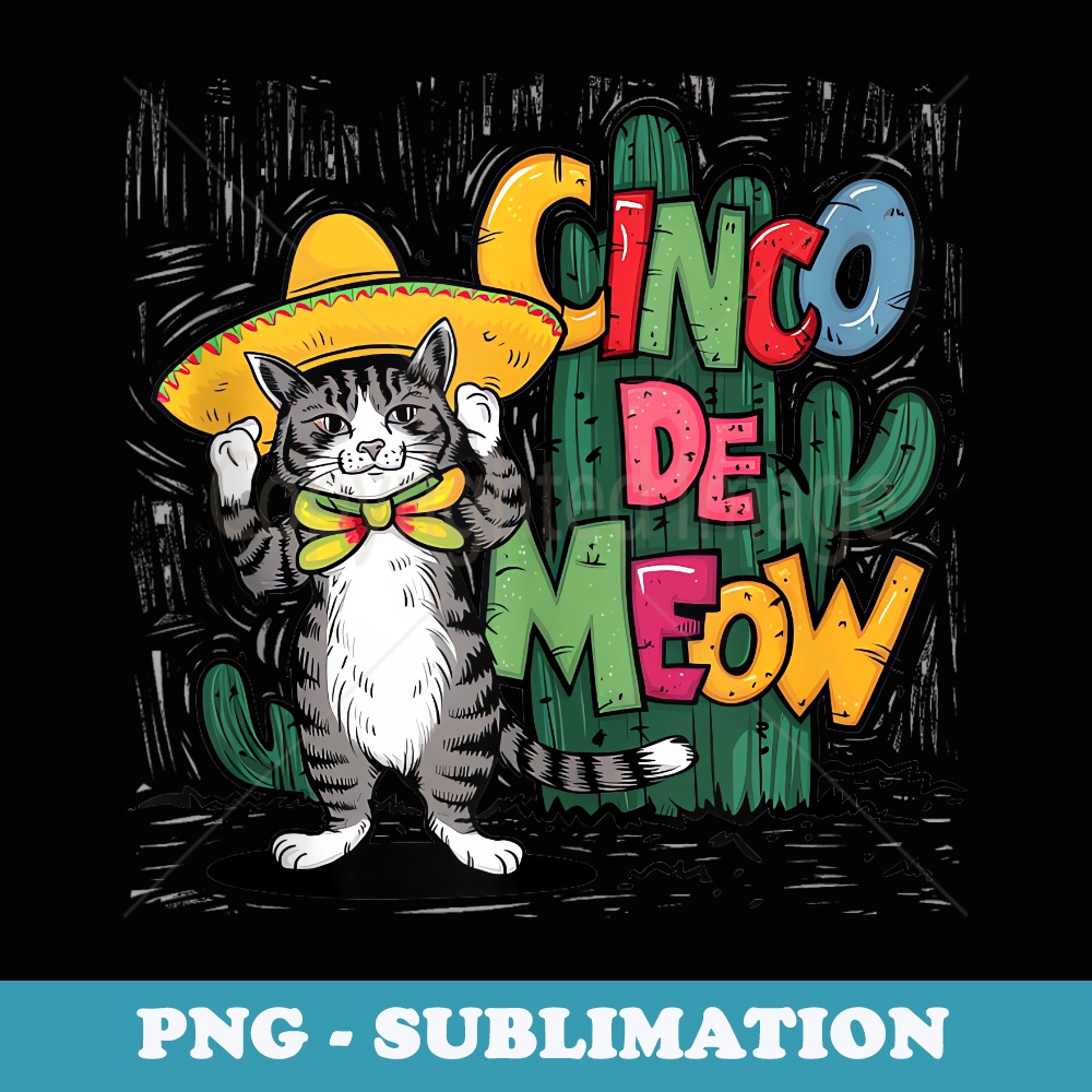 Funny Cinco De Mayo Cat Sombrero Poncho Party - Trendy Sublimation Digital Download