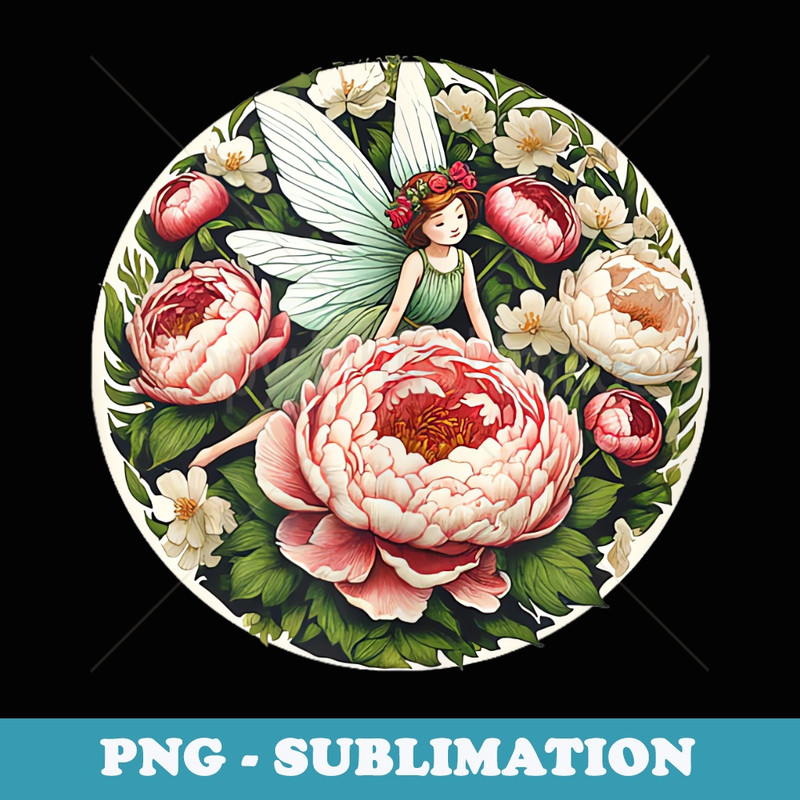 Peony Garden Fairy Illustration Gardens - Aesthetic Sublimation Digital File