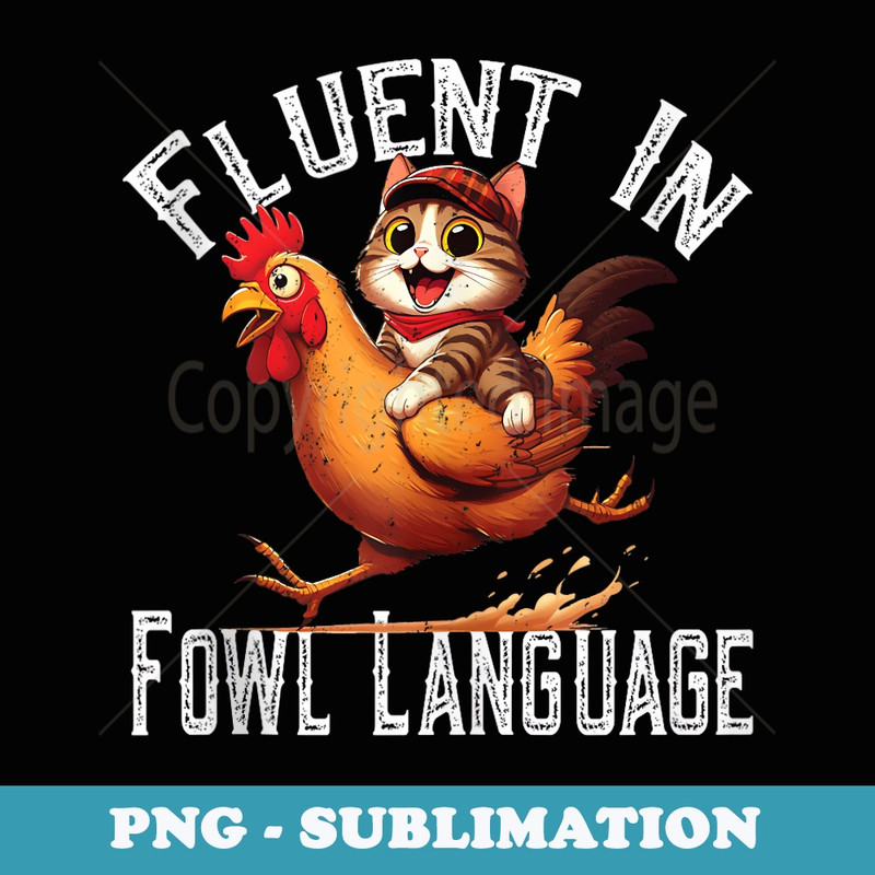 Funny Cat Riding Chicken Rooster Iu2019m Fluent In Fowl Language - PNG Transparent Sublimation File