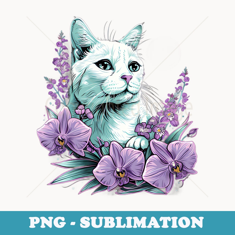 Cat Orchid flower photography Gardens pets in Bloom. - Modern Sublimation PNG File