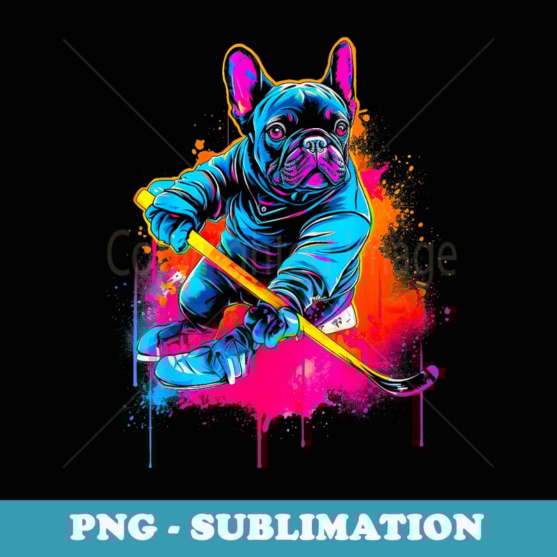 Pop Art French Bull Dog Hockey - Premium PNG Sublimation File