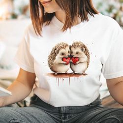 valentines day hedgehog shirt, couple matching valentines day shirt, animal lover gift, pet hedgehog owner shirt