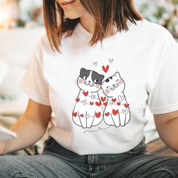 valentines day cat couple shirt, cat hearts shirt, cat lover friend shirt, cute cats valentines shirt, cat gift shirt