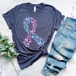 pregnancy loss tshirt, infant loss shirt, pink and blue shirt, butterfly ribbon tee, sids awareness tee black color