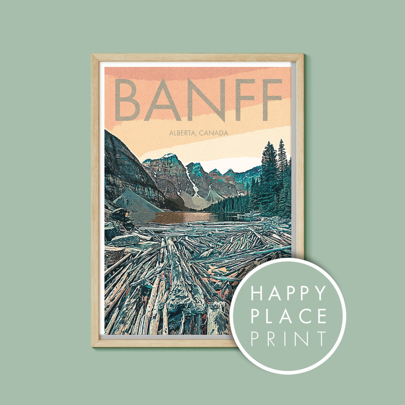 Banff Retro Travel Poster, Banff Print, Canada Print, Moraine Lake, Alberta Canada Poster, Canada Travel Poster, Mountian Poster.jpg