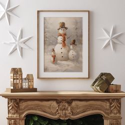 christmas vintage snowman family poster festive wall art antique oil painting style a1 a2 a3 a4 a5 christmas print