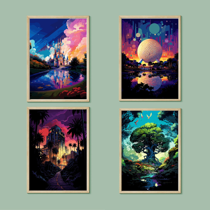 Disney Parks Retro Futurism Posters Bundle Magic Kingdom, Epcot, Hollywood Studios, Animal Kingdom - Walt Disney World Poster, Disney Print.jpg